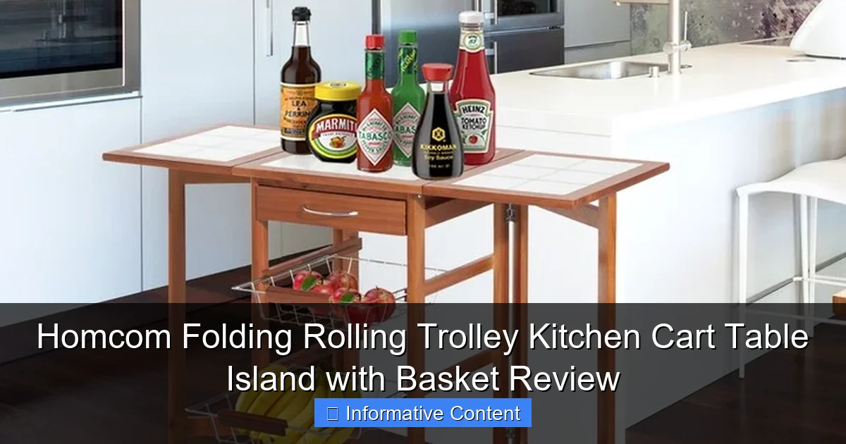 Homcom Folding Rolling Trolley Kitchen Cart Table Island with Basket Review