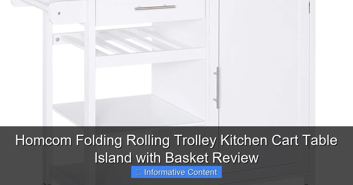 Homcom Folding Rolling Trolley Kitchen Cart Table Island with Basket Review