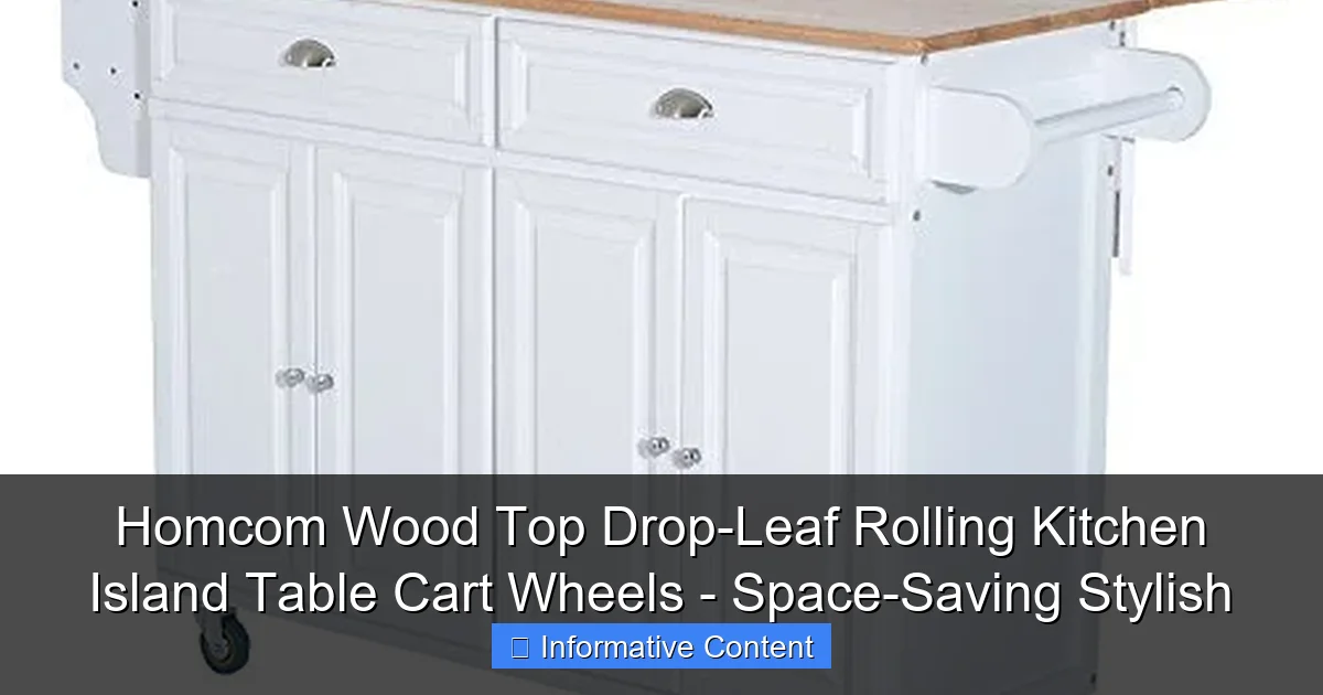 Homcom Wood Top Drop-Leaf Rolling Kitchen Island Table Cart Wheels - Space-Saving Stylish