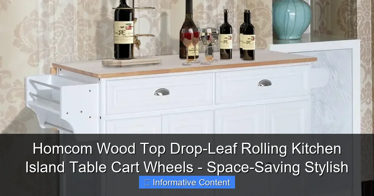 Homcom Wood Top Drop-Leaf Rolling Kitchen Island Table Cart Wheels - Space-Saving Stylish