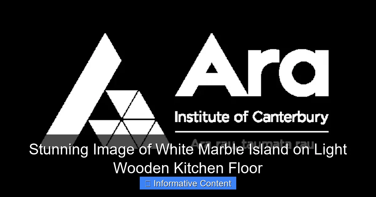 Stunning Image of White Marble Island on Light Wooden Kitchen Floor