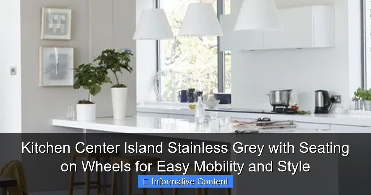 Kitchen Center Island Stainless Grey with Seating on Wheels for Easy Mobility and Style