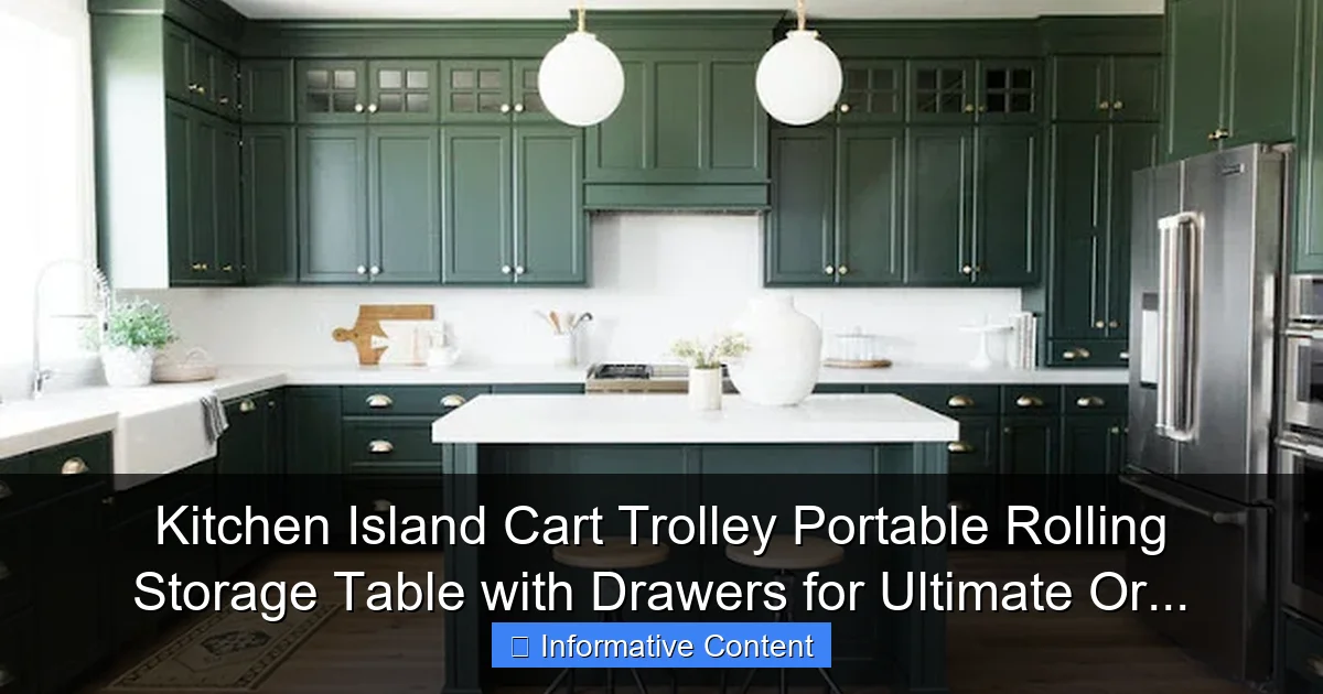 Kitchen Island Cart Trolley Portable Rolling Storage Table with Drawers for Ultimate Or...