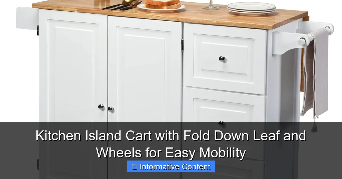 Kitchen Island Cart with Fold Down Leaf and Wheels for Easy Mobility