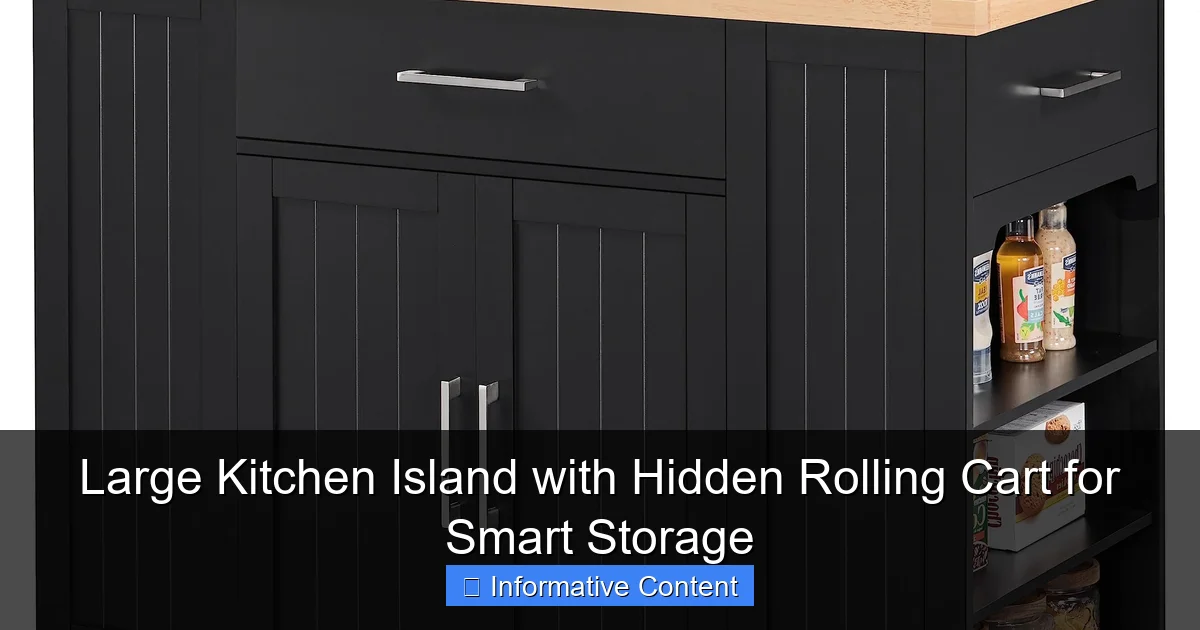 Large Kitchen Island with Hidden Rolling Cart for Smart Storage