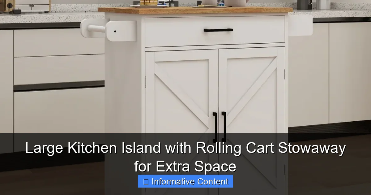 Large Kitchen Island with Rolling Cart Stowaway for Extra Space