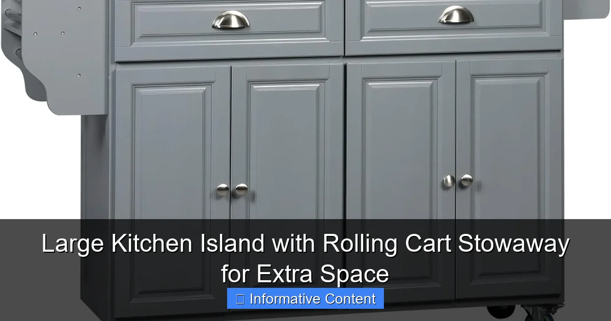 Large Kitchen Island with Rolling Cart Stowaway for Extra Space