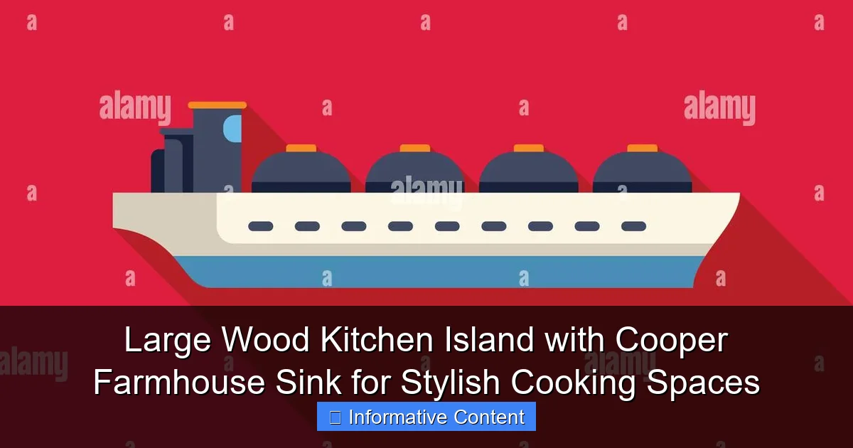 Large Wood Kitchen Island with Cooper Farmhouse Sink for Stylish Cooking Spaces