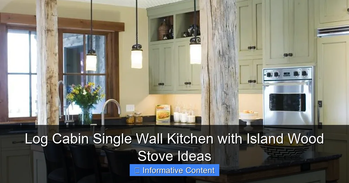 Log Cabin Single Wall Kitchen with Island Wood Stove Ideas