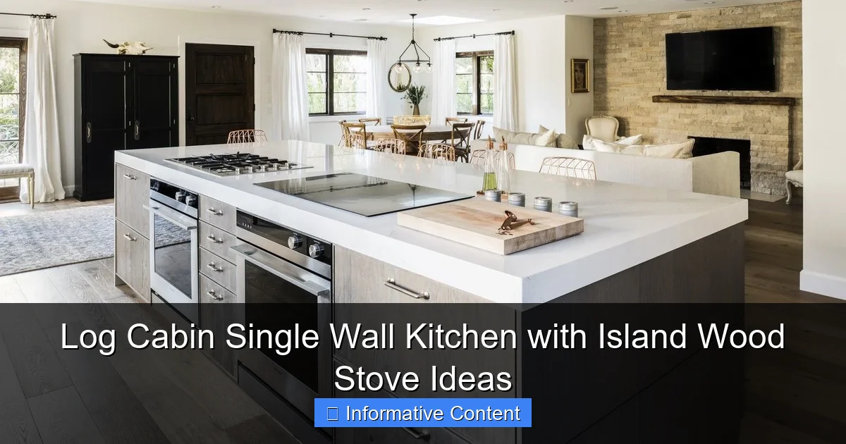 Log Cabin Single Wall Kitchen with Island Wood Stove Ideas
