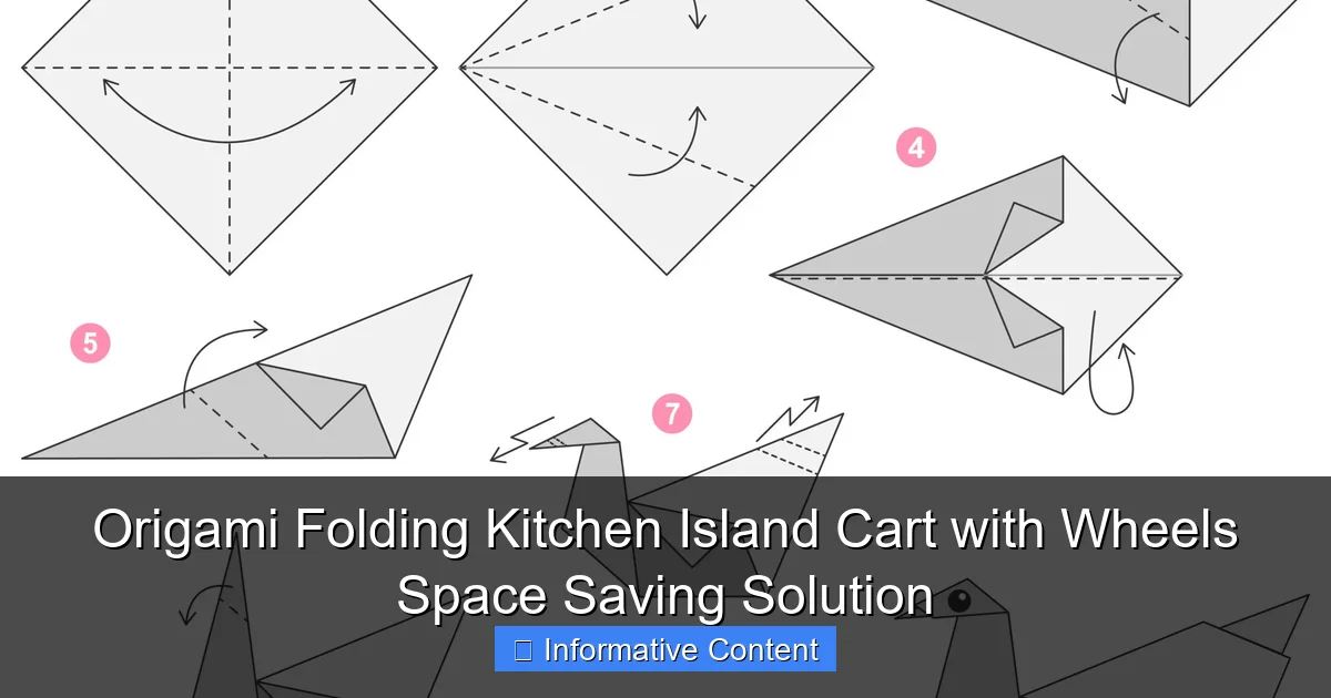 Origami Folding Kitchen Island Cart with Wheels Space Saving Solution