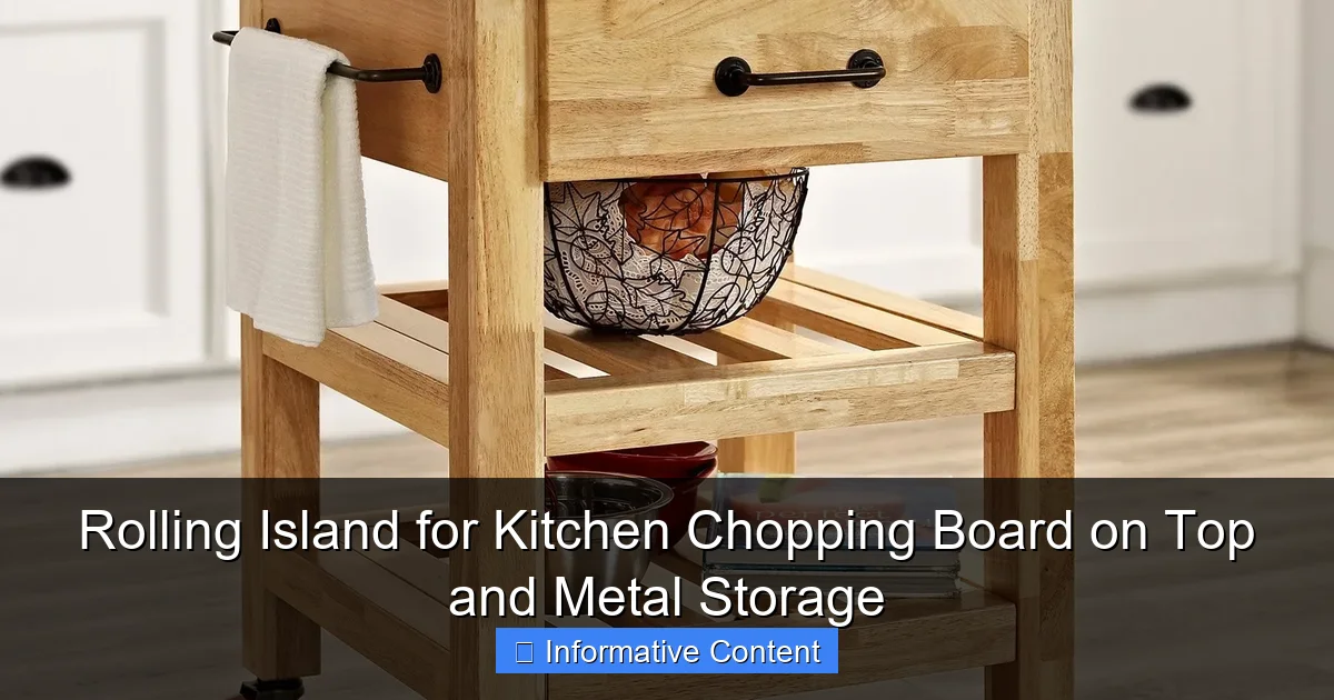 Rolling Island for Kitchen Chopping Board on Top and Metal Storage