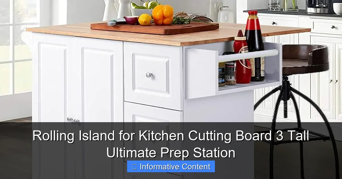 Rolling Island for Kitchen Cutting Board 3 Tall Ultimate Prep Station