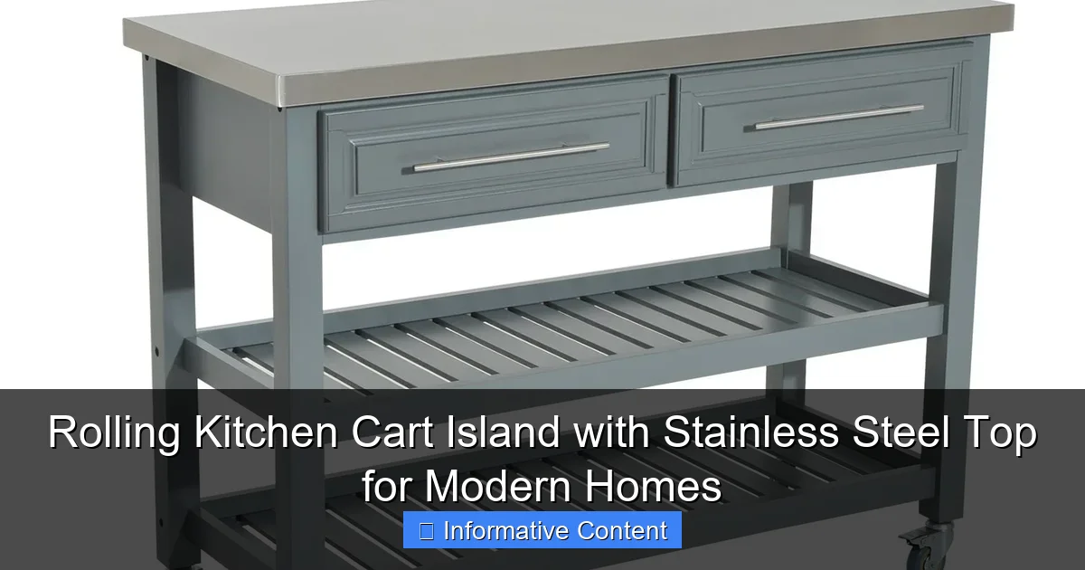 Rolling Kitchen Cart Island with Stainless Steel Top for Modern Homes