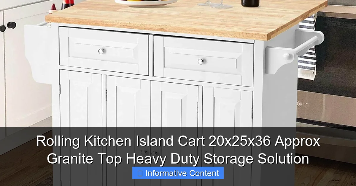 Rolling Kitchen Island Cart 20x25x36 Approx Granite Top Heavy Duty Storage Solution