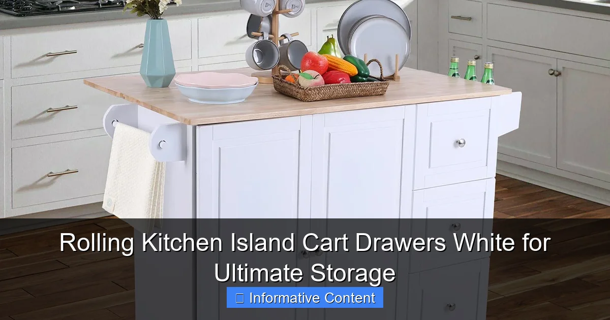 Rolling Kitchen Island Cart Drawers White for Ultimate Storage
