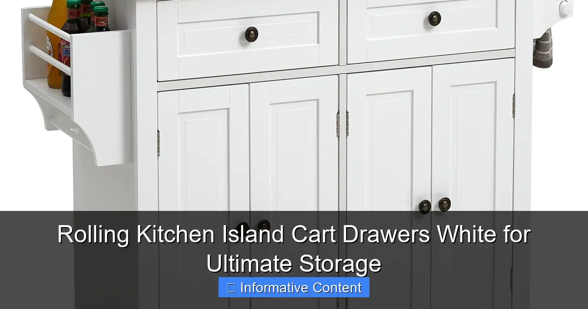 Rolling Kitchen Island Cart Drawers White for Ultimate Storage
