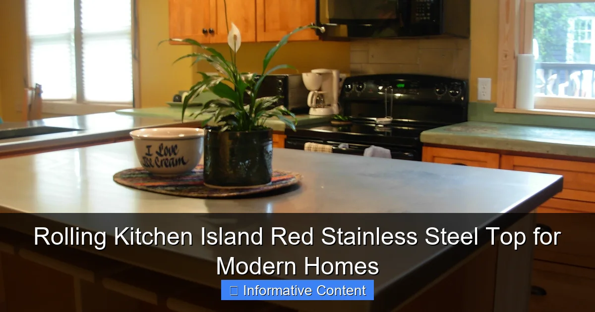 Rolling Kitchen Island Red Stainless Steel Top for Modern Homes