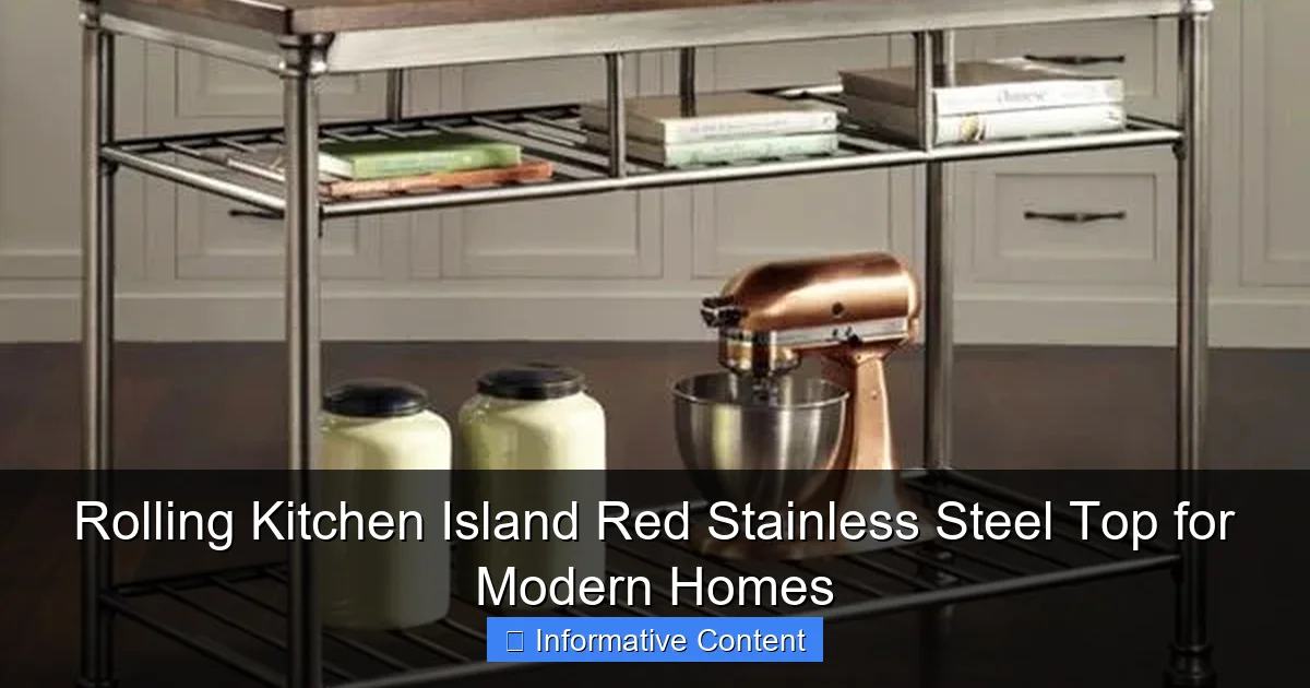 Rolling Kitchen Island Red Stainless Steel Top for Modern Homes