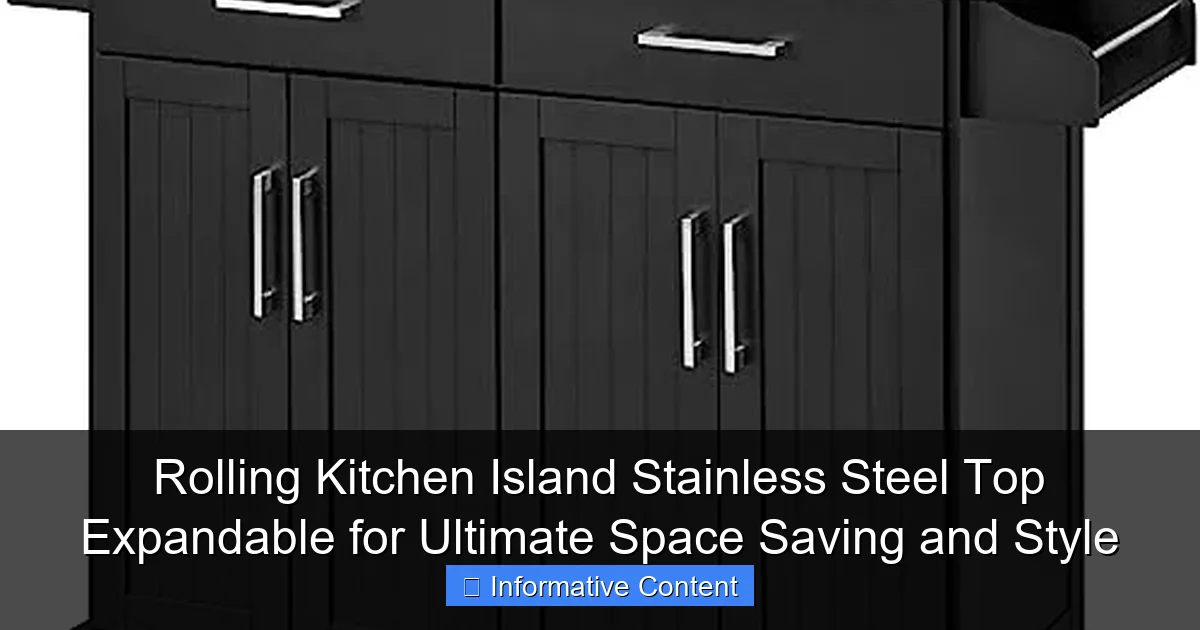 Rolling Kitchen Island Stainless Steel Top Expandable for Ultimate Space Saving and Style