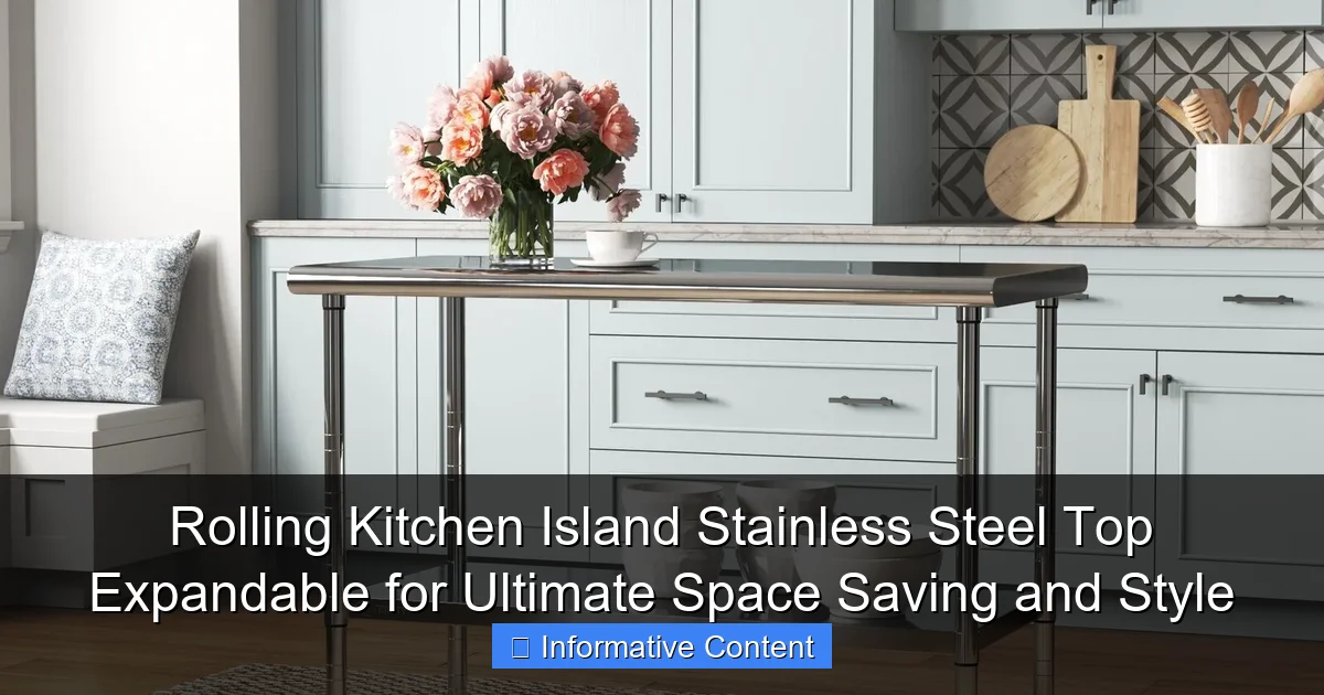 Rolling Kitchen Island Stainless Steel Top Expandable for Ultimate Space Saving and Style