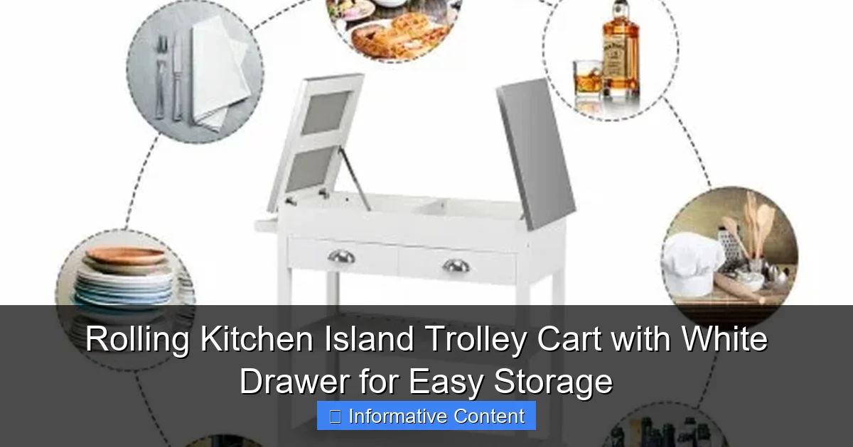 Rolling Kitchen Island Trolley Cart with White Drawer for Easy Storage