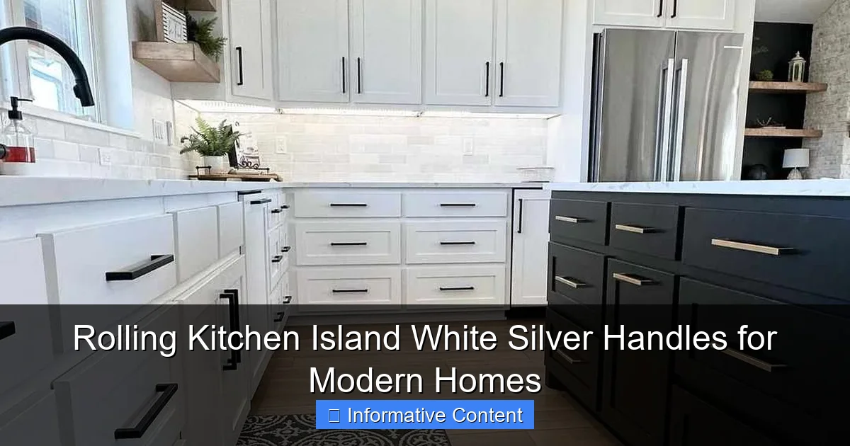 Rolling Kitchen Island White Silver Handles for Modern Homes