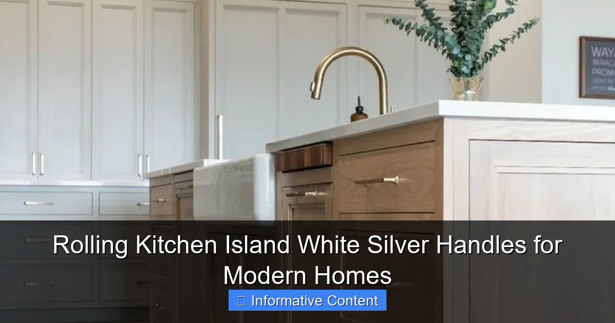 Rolling Kitchen Island White Silver Handles for Modern Homes