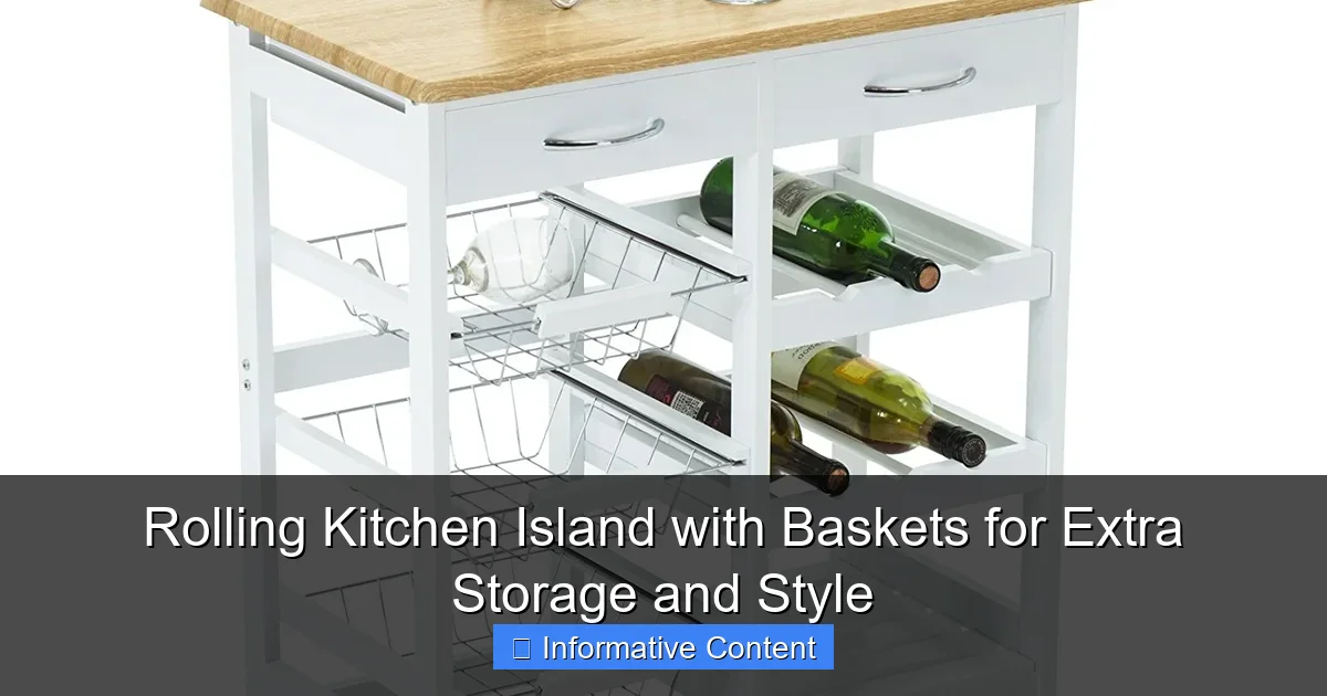 Rolling Kitchen Island with Baskets for Extra Storage and Style