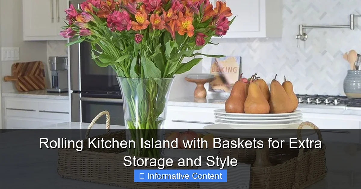 Rolling Kitchen Island with Baskets for Extra Storage and Style