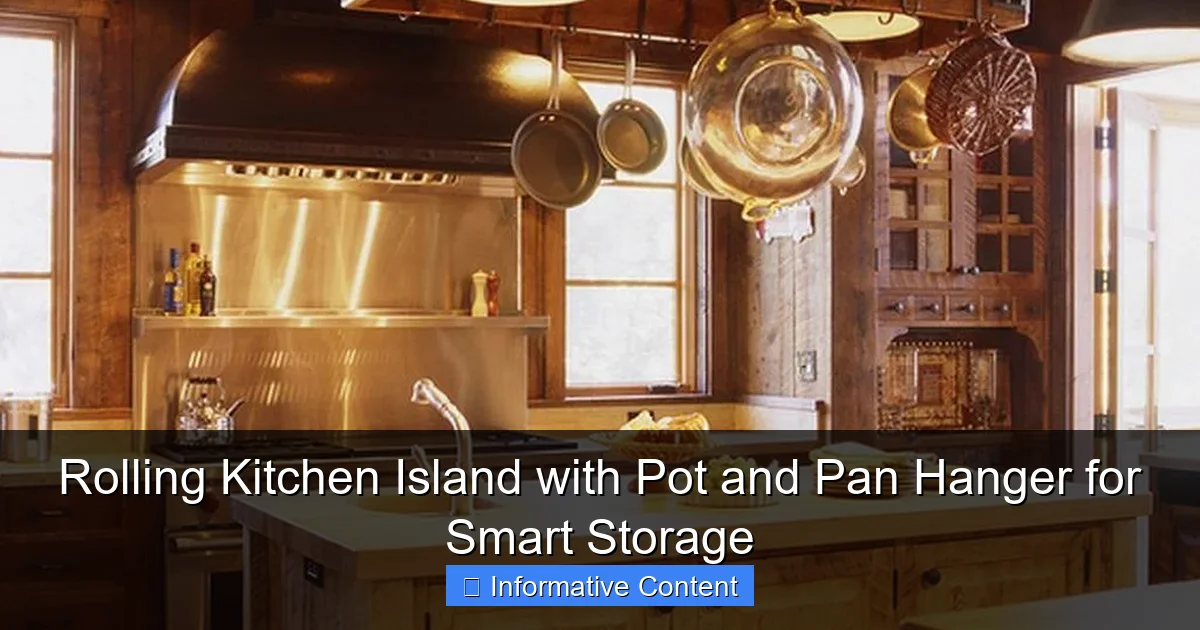 Rolling Kitchen Island with Pot and Pan Hanger for Smart Storage