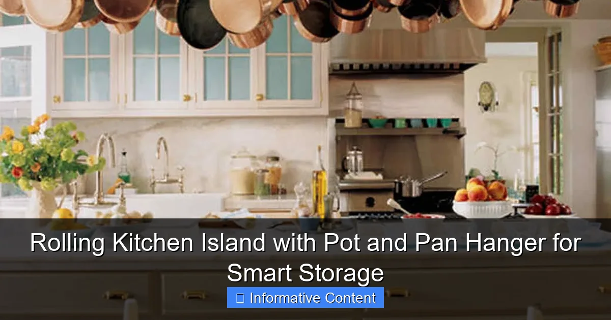 Rolling Kitchen Island with Pot and Pan Hanger for Smart Storage
