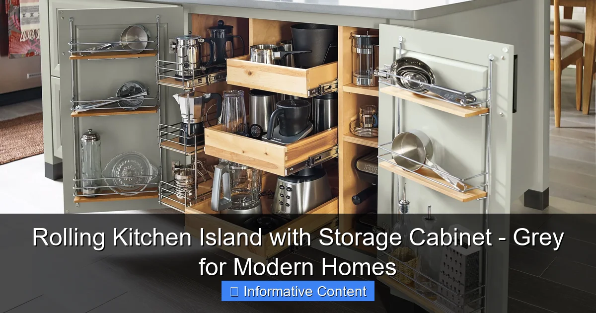 Rolling Kitchen Island with Storage Cabinet - Grey for Modern Homes