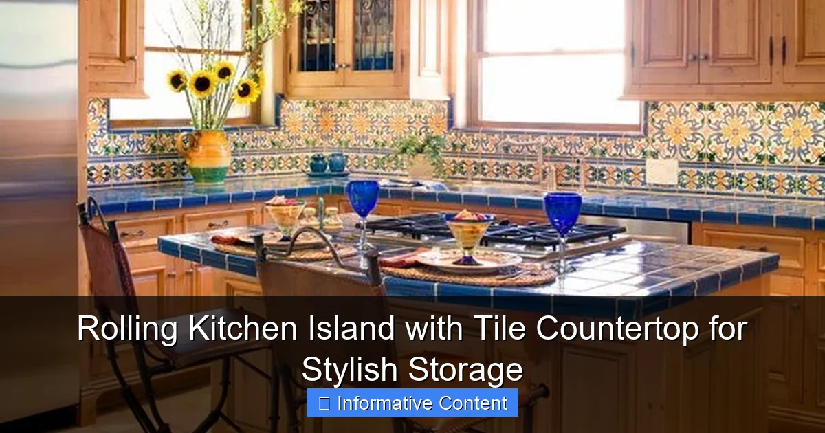 Rolling Kitchen Island with Tile Countertop for Stylish Storage
