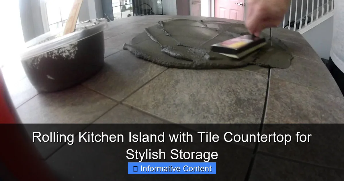 Rolling Kitchen Island with Tile Countertop for Stylish Storage