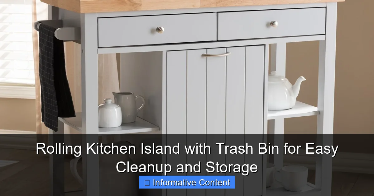 Rolling Kitchen Island with Trash Bin for Easy Cleanup and Storage