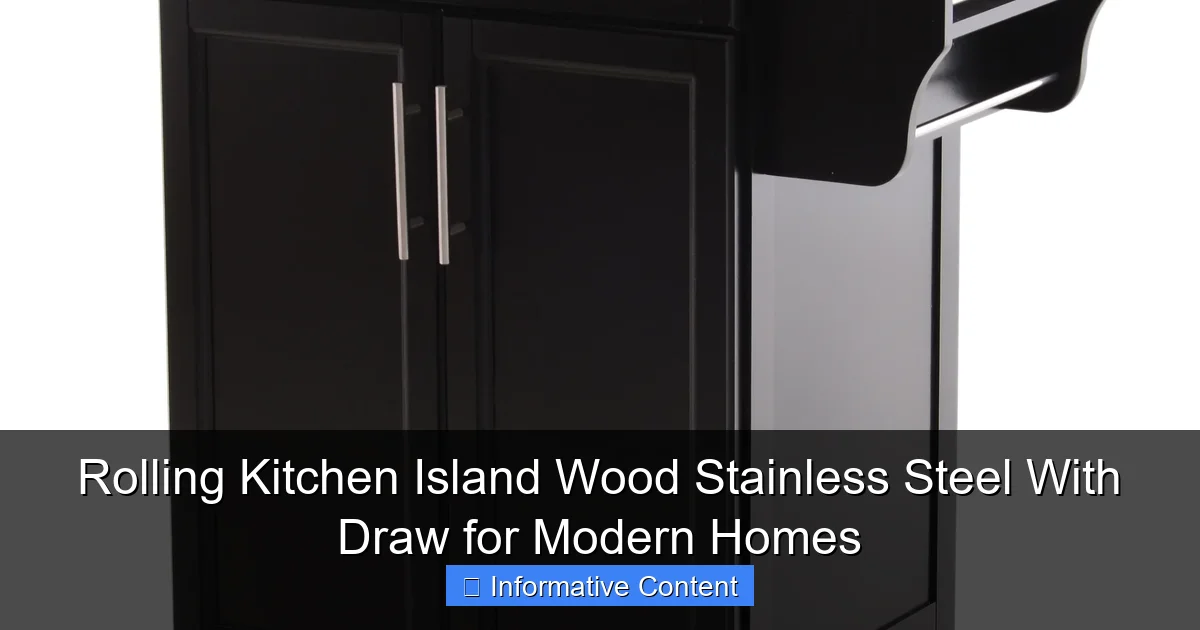 Rolling Kitchen Island Wood Stainless Steel With Draw for Modern Homes