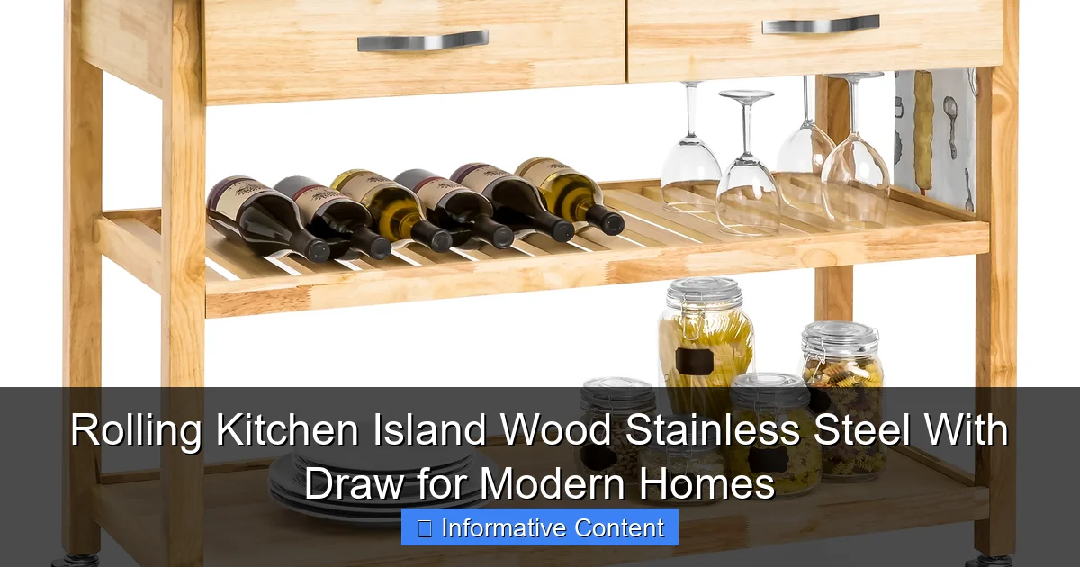 Rolling Kitchen Island Wood Stainless Steel With Draw for Modern Homes