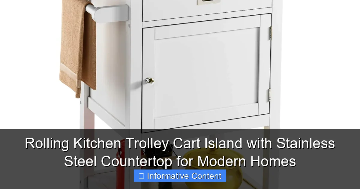 Rolling Kitchen Trolley Cart Island with Stainless Steel Countertop for Modern Homes