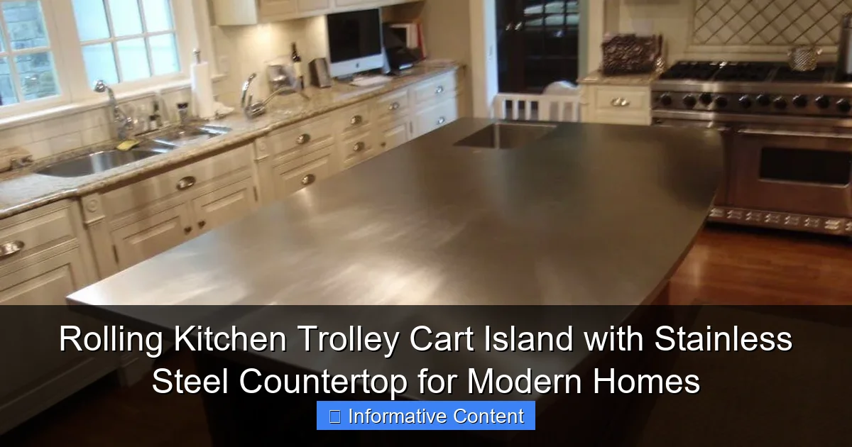 Rolling Kitchen Trolley Cart Island with Stainless Steel Countertop for Modern Homes