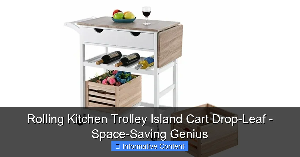 Rolling Kitchen Trolley Island Cart Drop-Leaf - Space-Saving Genius
