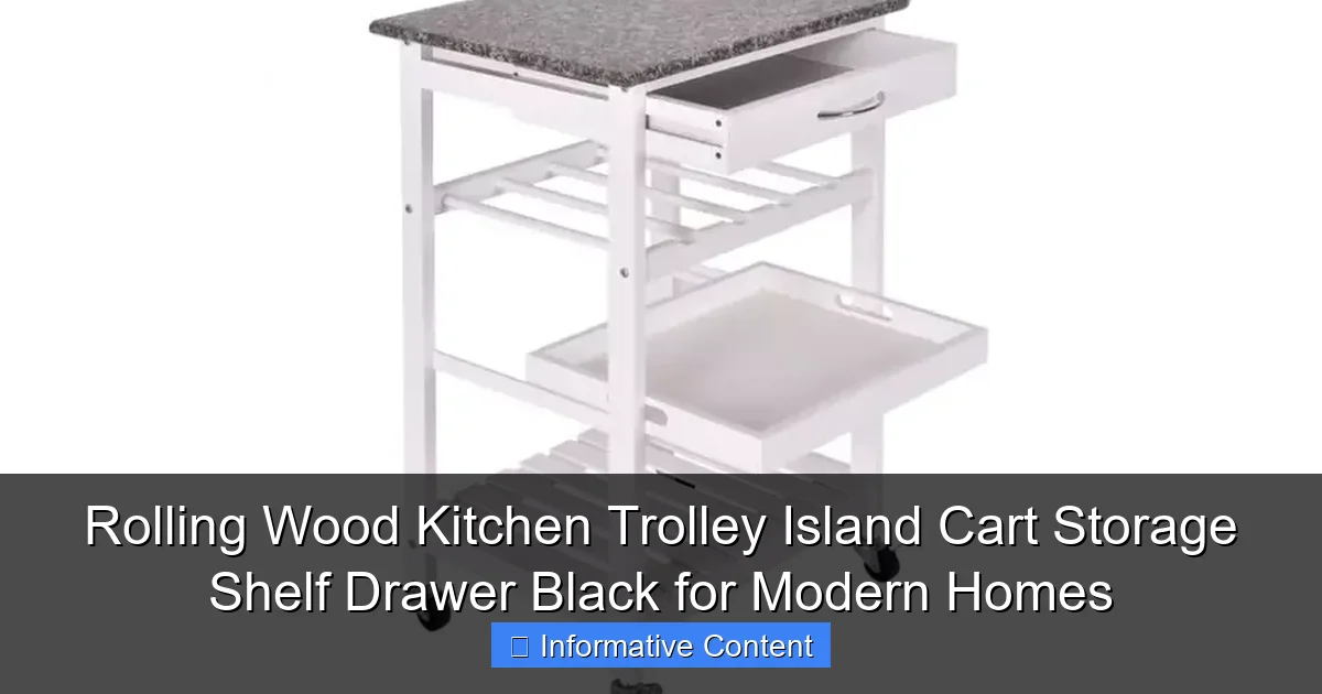Rolling Wood Kitchen Trolley Island Cart Storage Shelf Drawer Black for Modern Homes