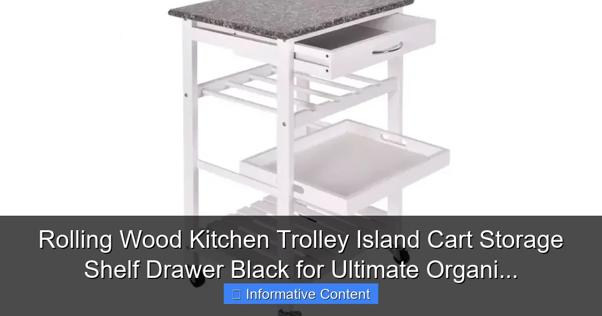 Rolling Wood Kitchen Trolley Island Cart Storage Shelf Drawer Black for Ultimate Organi...