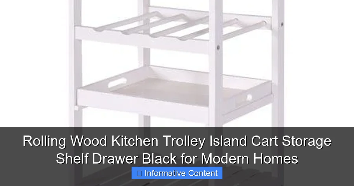 Rolling Wood Kitchen Trolley Island Cart Storage Shelf Drawer Black for Modern Homes