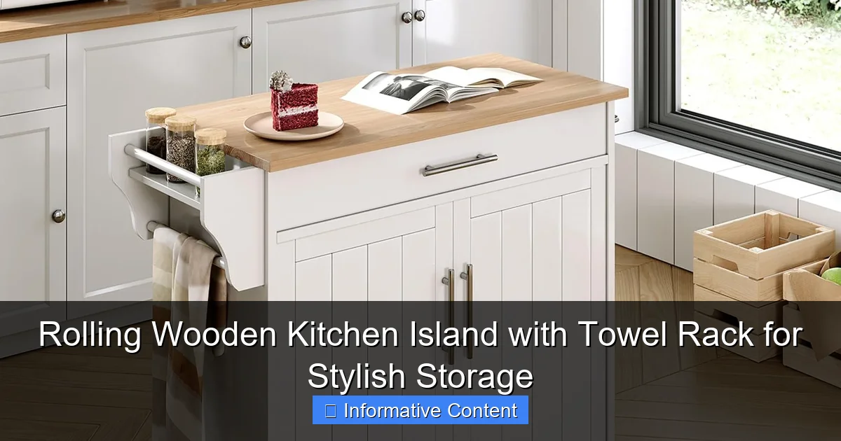 Rolling Wooden Kitchen Island with Towel Rack for Stylish Storage