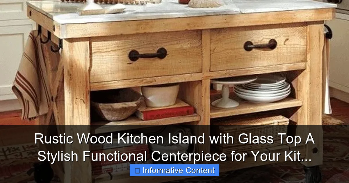 Rustic Wood Kitchen Island with Glass Top A Stylish Functional Centerpiece for Your Kit...