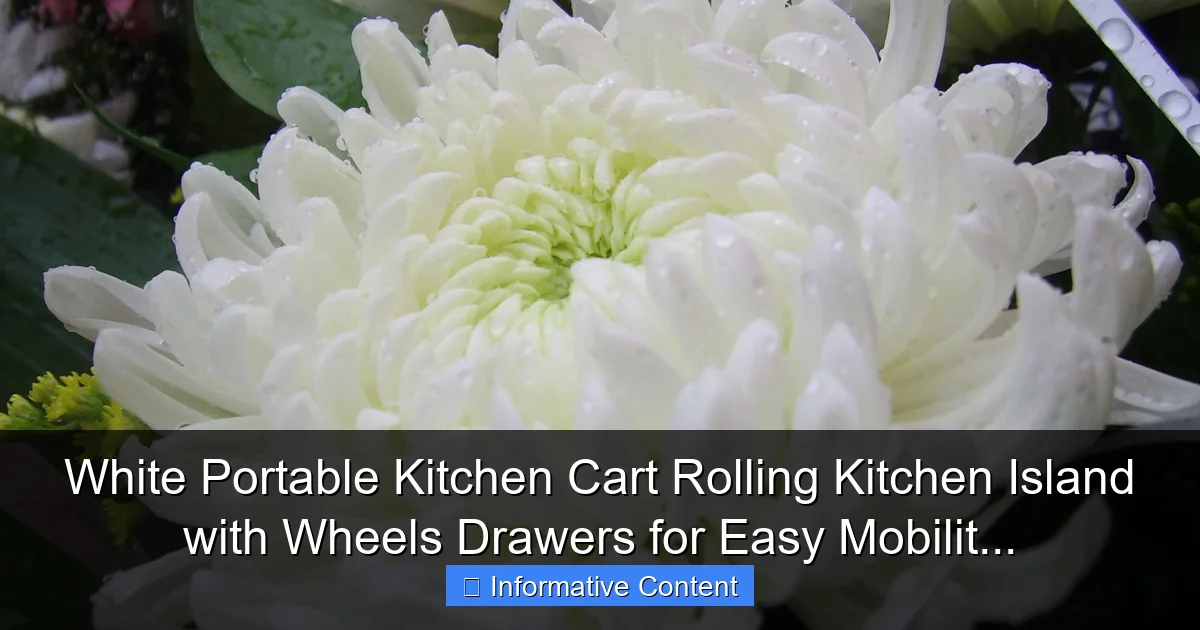 White Portable Kitchen Cart Rolling Kitchen Island with Wheels Drawers for Easy Mobilit...