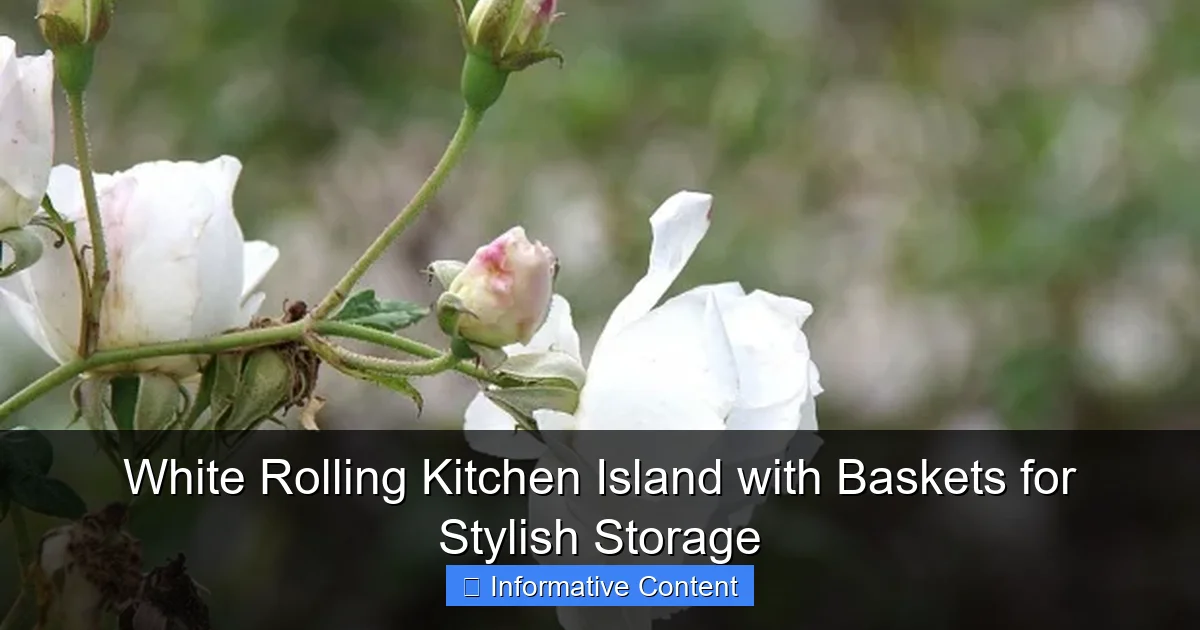 White Rolling Kitchen Island with Baskets for Stylish Storage
