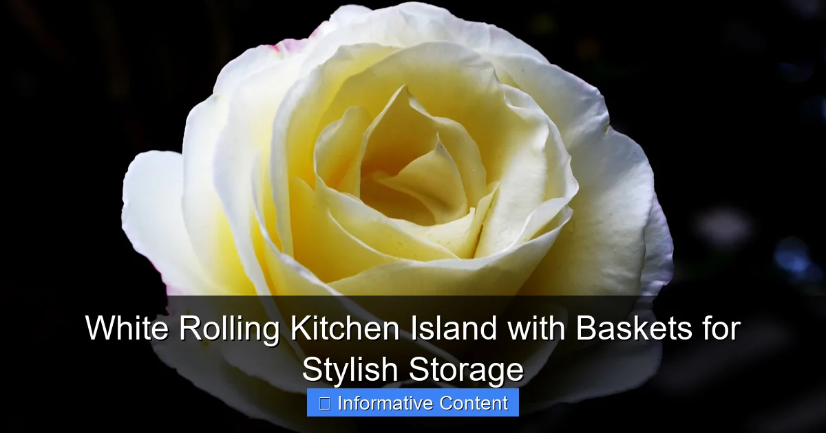 White Rolling Kitchen Island with Baskets for Stylish Storage