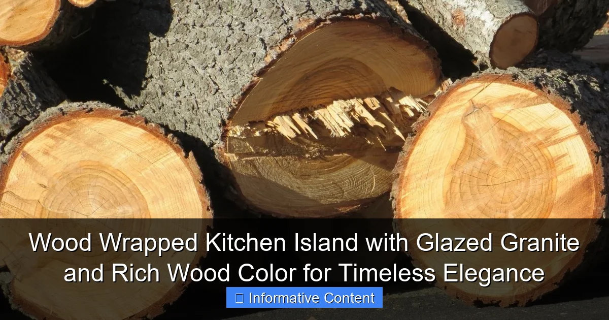Wood Wrapped Kitchen Island with Glazed Granite and Rich Wood Color for Timeless Elegance